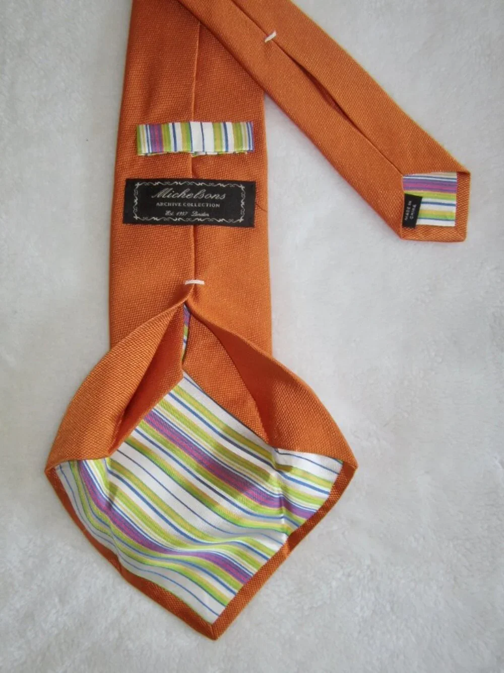 MICHELSONS Archive Collection Seven Fold Silk Tie Orange